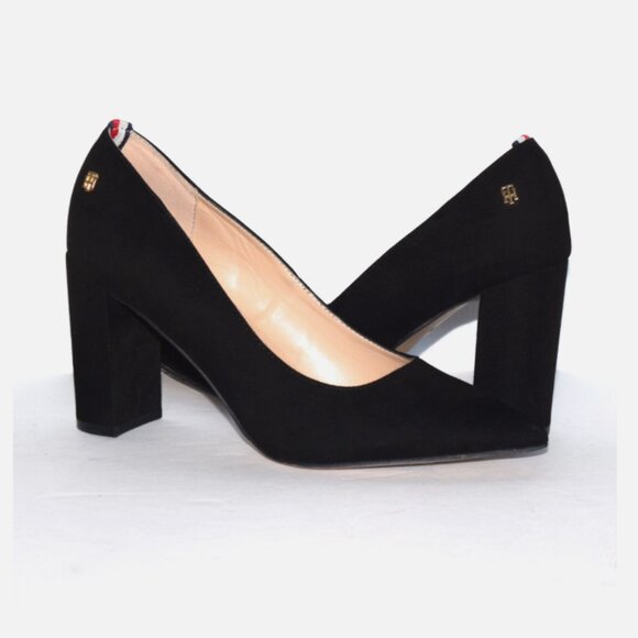TOMMY HILFIGER Abilene Black Faux Suede Pointed Toe Heels Pumps Size 8.5 - Picture 1 of 11